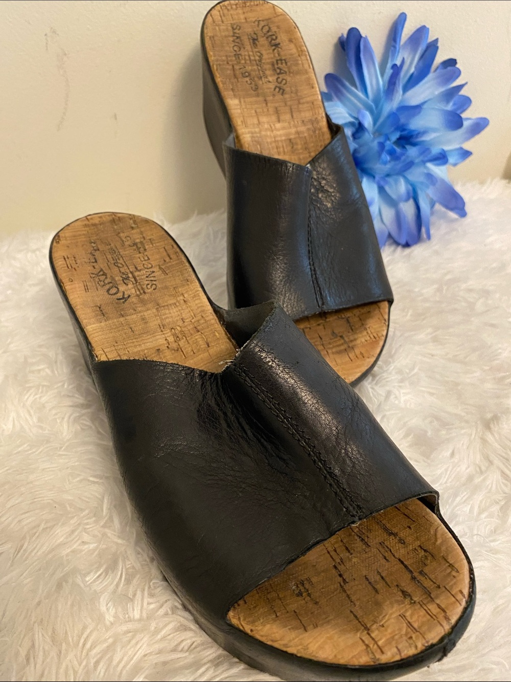Kork-Ease Black Leather Cork Wedge Mules sz 7m - Picture 11 of 12